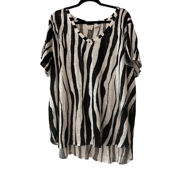 🍷Rachel Zoe 100% linen zebra print vneck tee size 3x - Picture 1 of 3